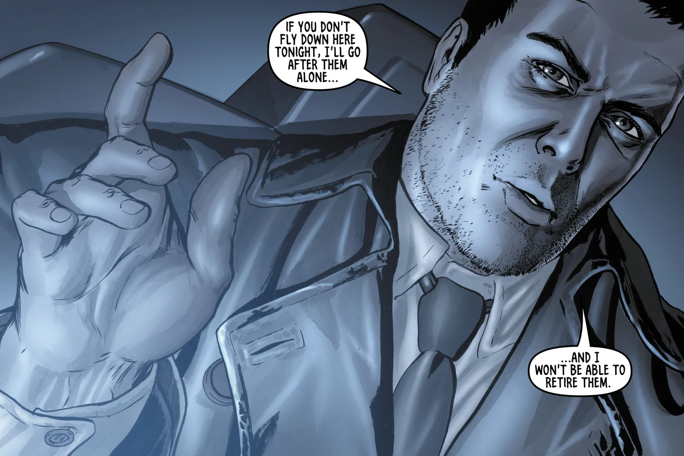 Rick Deckard calling Rachael Rosen to ask for her help against the Batys in BOOM! Studios' Do Androids Dream of Electric Sheep?