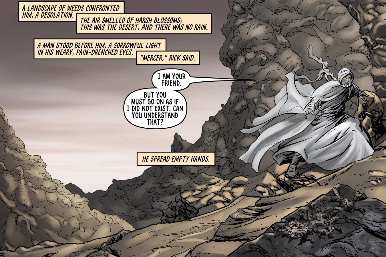Wilbur Mercer appearing to Rick Deckard during the empathy box fusion in BOOM! Studios' Do Androids Dream of Electric Sheep?