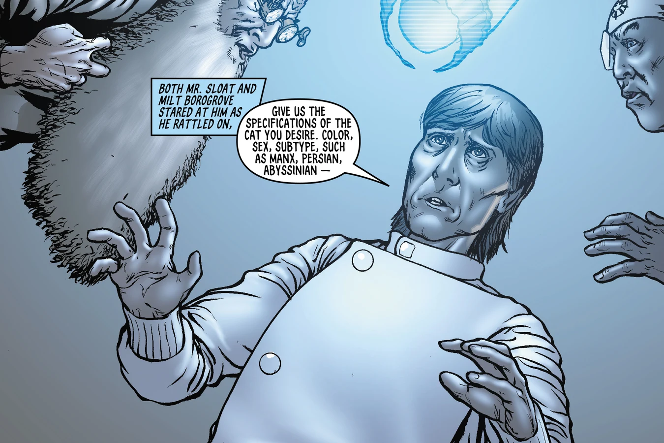 J.R. Isidore stammering on the vidphone while calling the cat's owner in BOOM! Studios' Do Androids Dream of Electric Sheep?