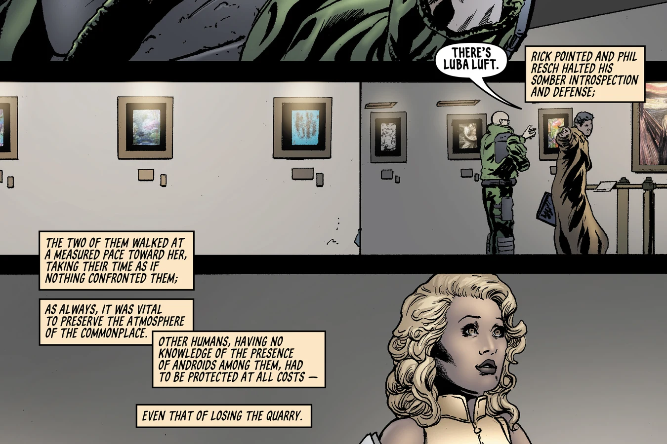 Luba Luft looking at an Edvard Munch painting in the museum in BOOM! Studios' Do Androids Dream of Electric Sheep?