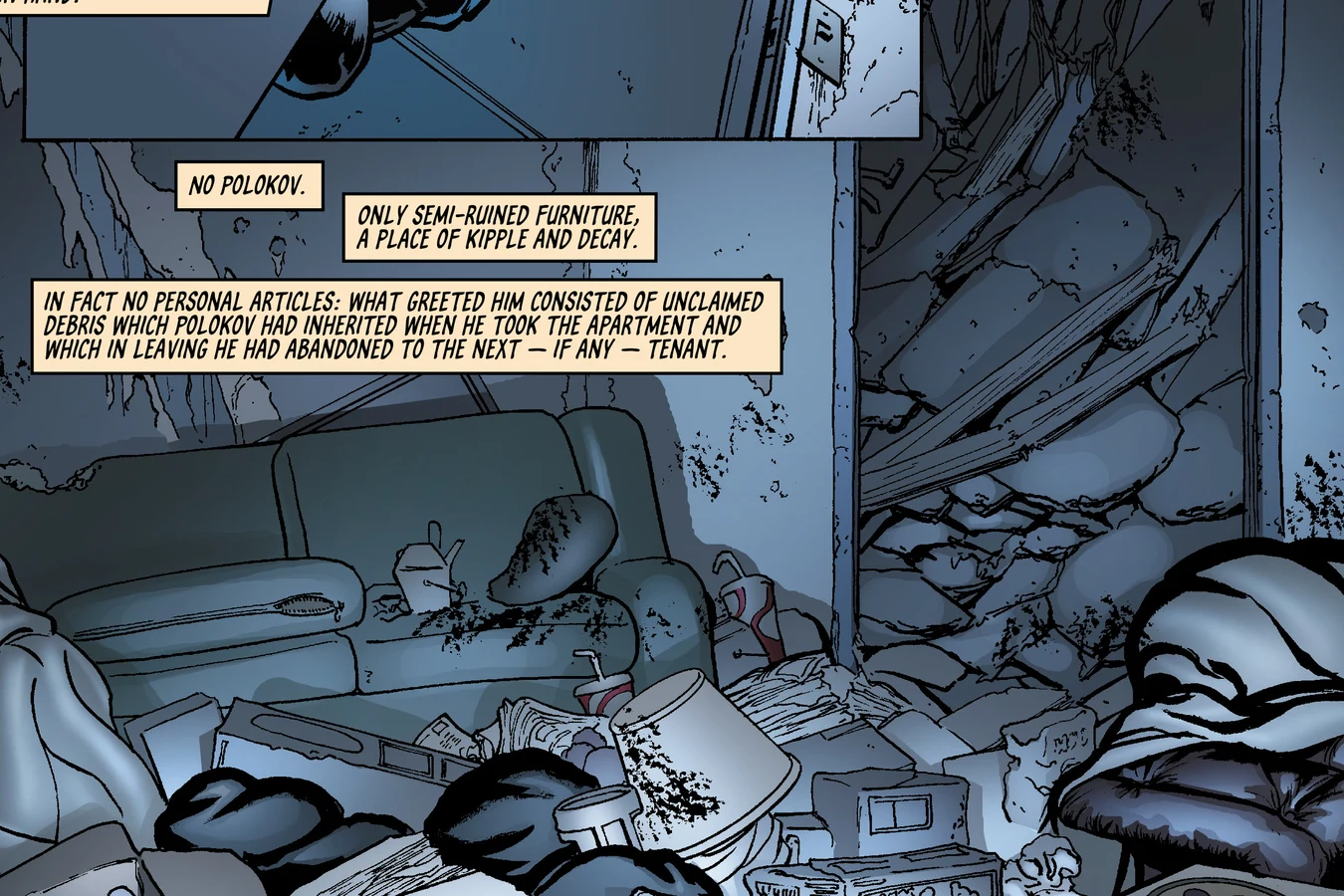 Max Polokov's empty apartment filled with kipple in BOOM! Studios' Do Androids Dream of Electric Sheep?