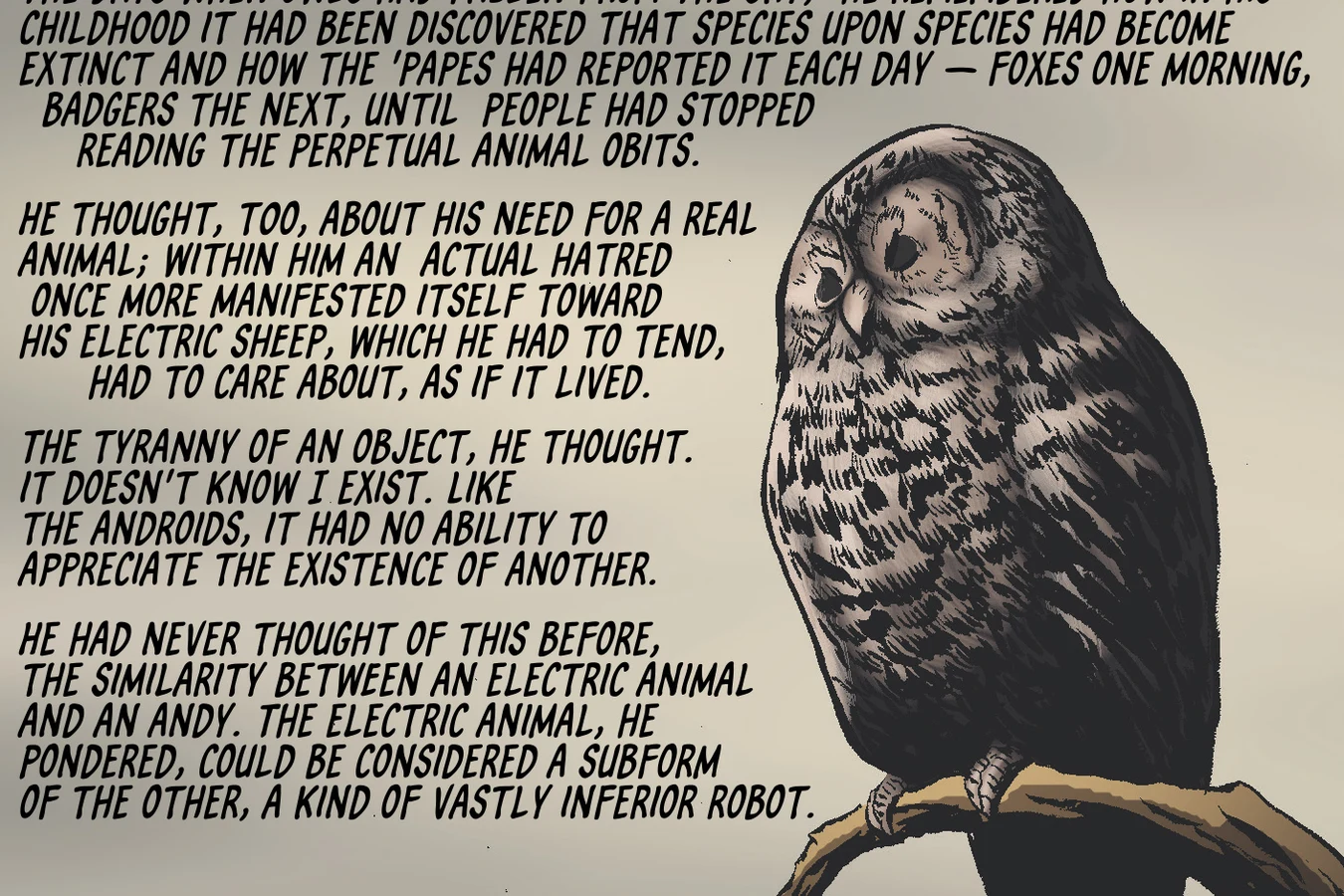 The owl perched inside the Rosen Association's Seattle building in BOOM! Studios' Do Androids Dream of Electric Sheep?