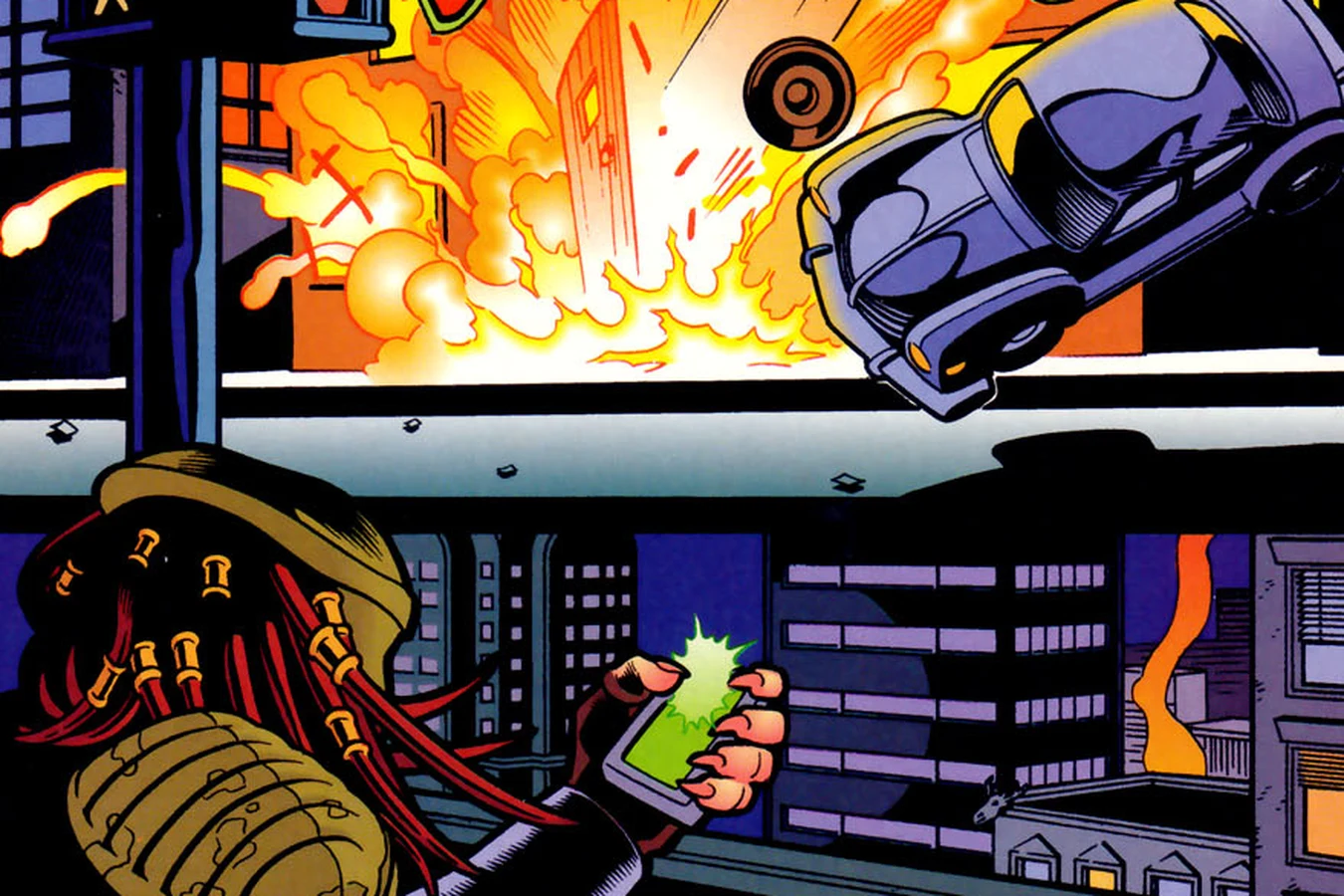 The Predator watching its tracker as Club Foot explodes on West 57th Street in Ghost #5