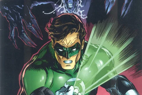 Dwayne Turner's cover for Green Lantern vs. Aliens #1, Hal Jordan raising his glowing power ring as a Xenomorph reaches for him from behind