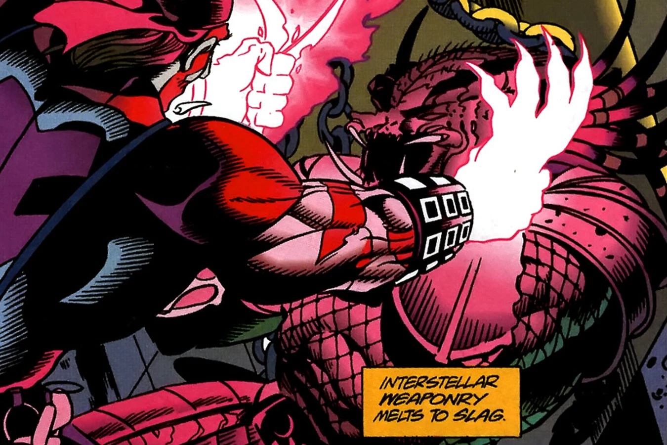 Motorhead's glowing fist melting the Predator's gear as the Motor is unleashed in Motorhead #1
