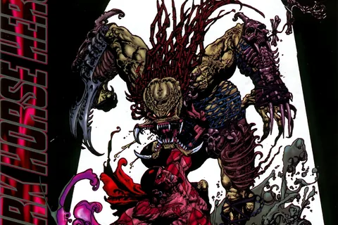 Simon Bisley's cover for Motorhead #1, the Predator looming over Motorhead as purple energy flares from his fist