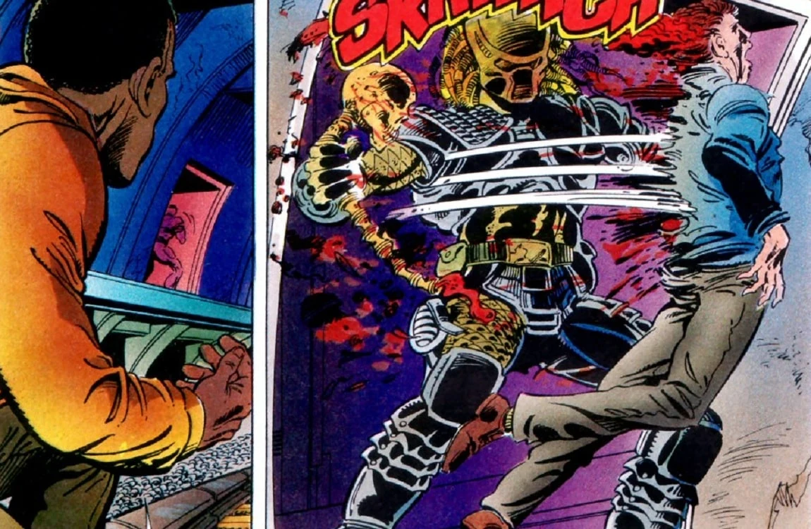 The City Hunter ripping Jerry's spine in the Dark Horse Predator 2 comic