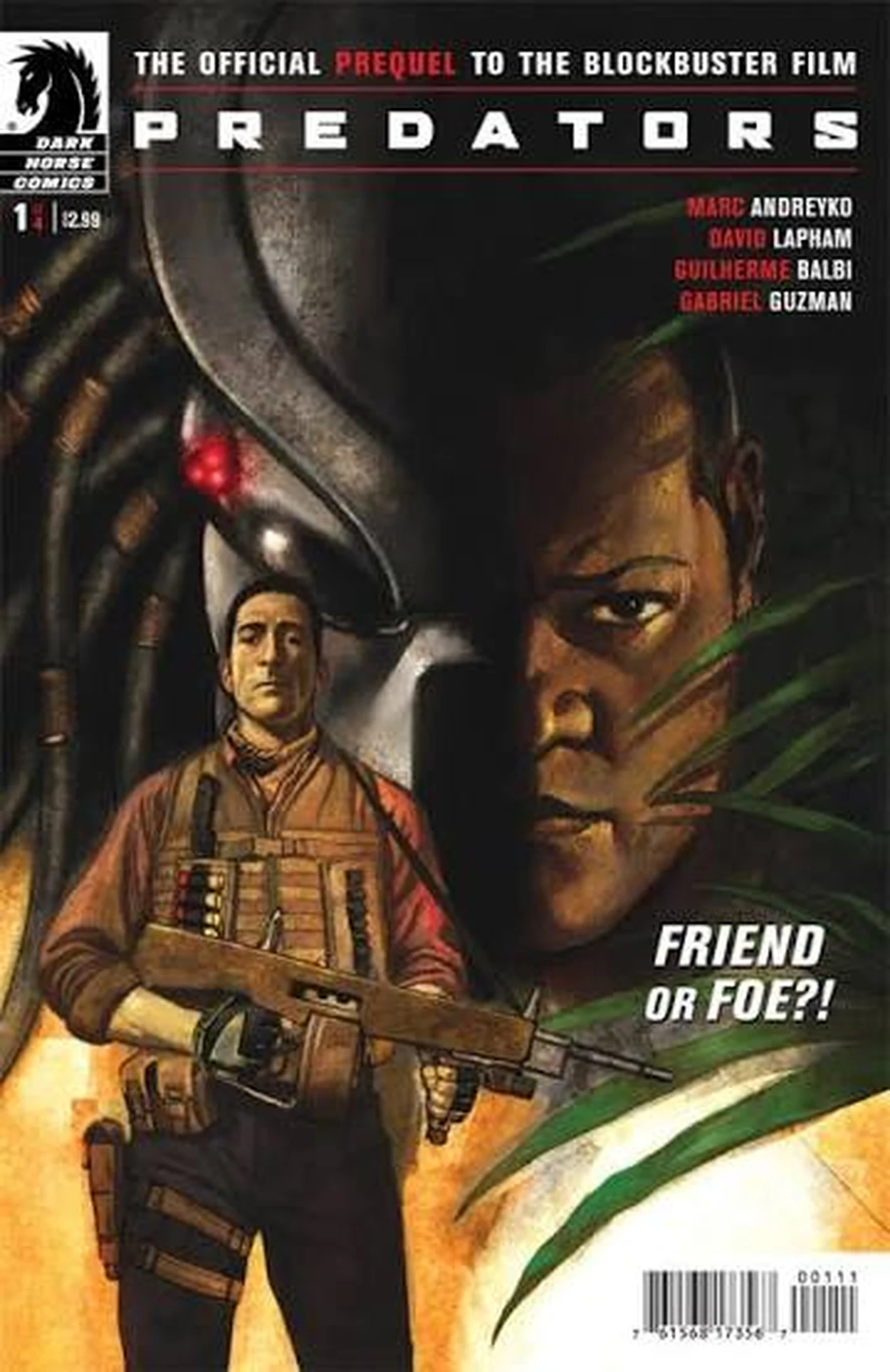 Paul Lee's painted cover for Predators #1 (June 2010), with Royce, Noland, and a Predator bio-mask under the official prequel banner