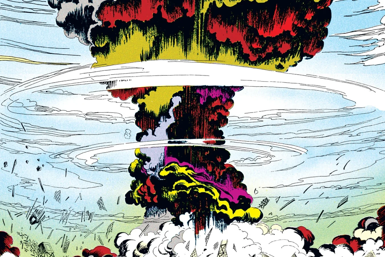 A mushroom cloud rising over the plains where Cole Army Base stood in the Predator: Big Game comic