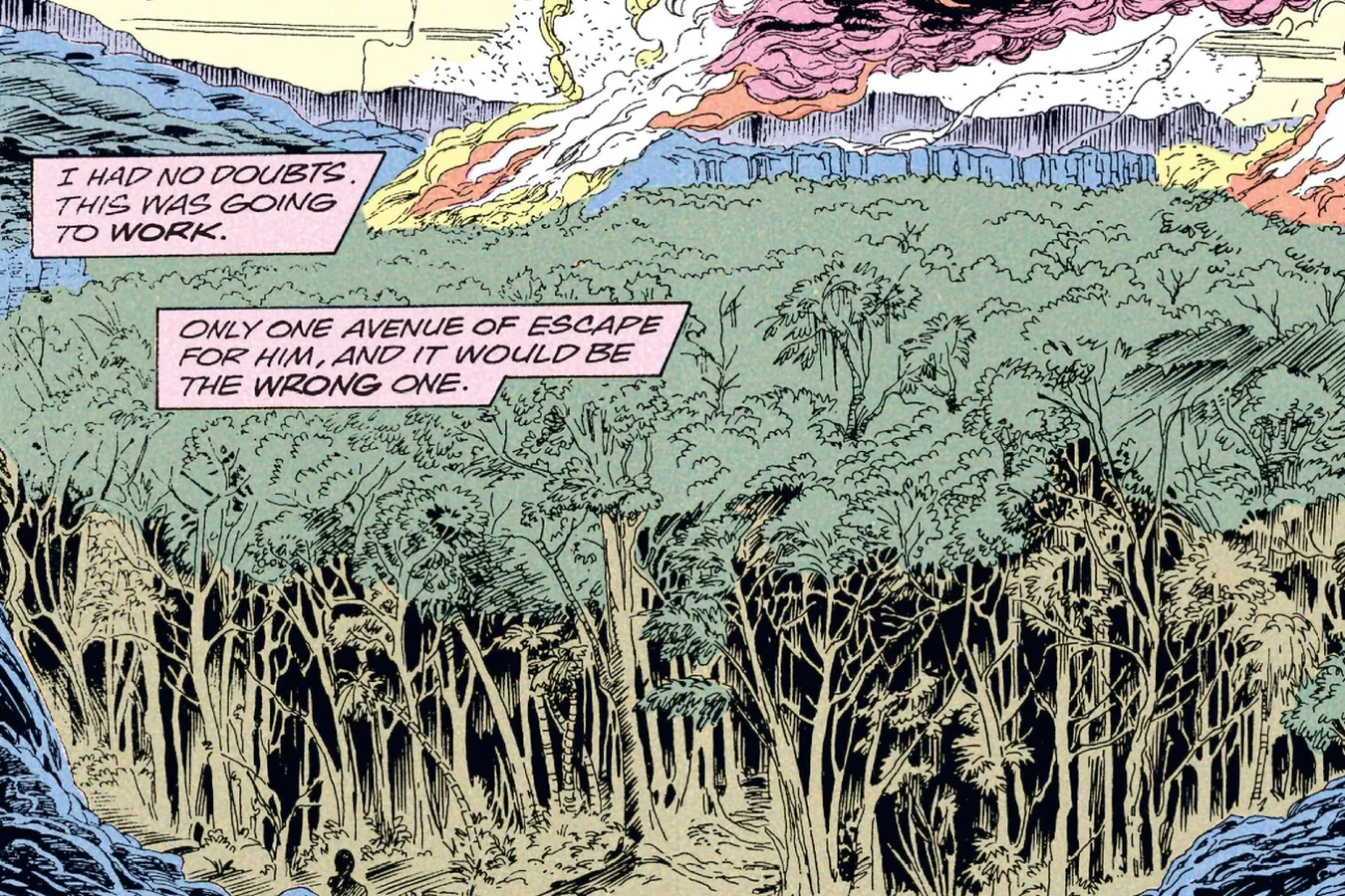 Nakai setting the jungle island ablaze with Major Amblin's lighter in the Predator: Big Game comic