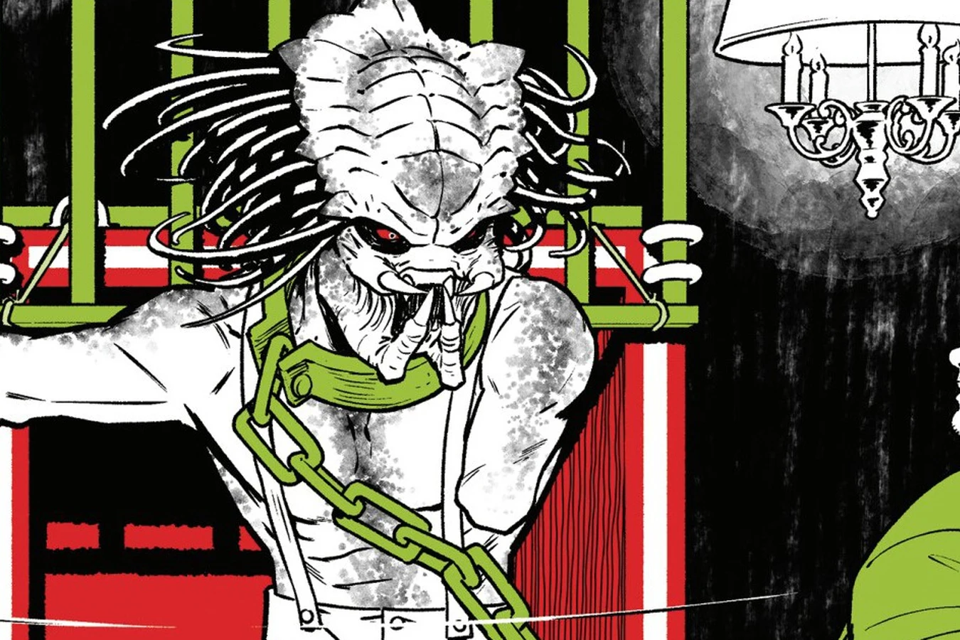 Lucky Boy wrapping his chain around Mister Phillips in the Red House in Predator: Black, White & Blood #2