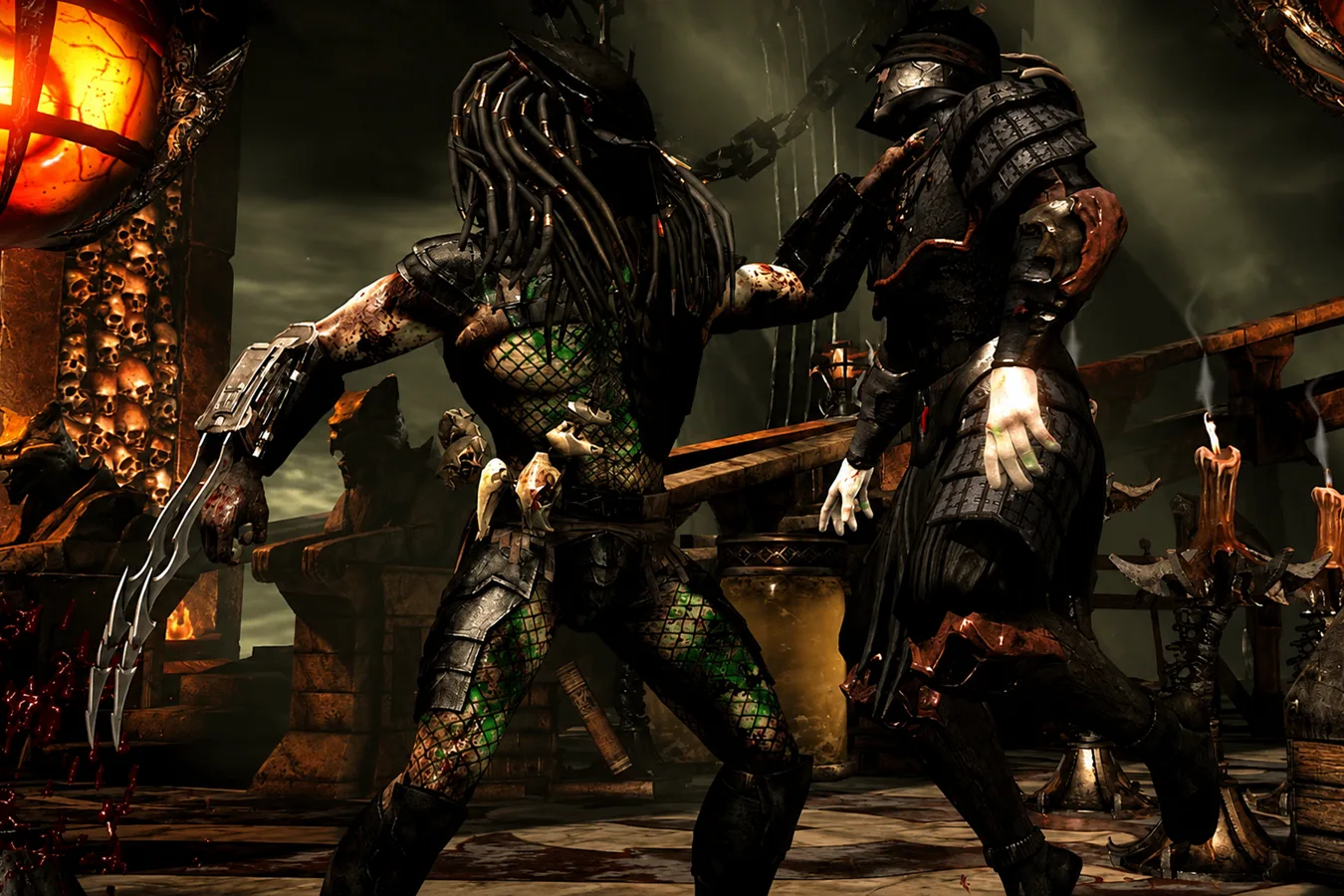 The Predator DLC fighter in Mortal Kombat X facing Shinnok