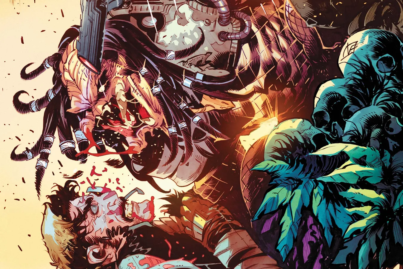 The Yautja attacking spectators and fighters during the Garden massacre