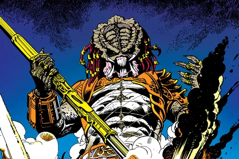Dan Barry's cover for Predator: Bloody Sands of Time #1, with a masked Predator rising over French and German soldiers in the trenches