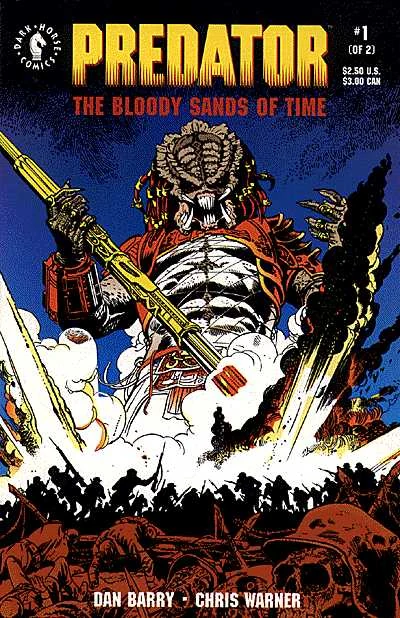 Dan Barry's cover for Predator: Bloody Sands of Time #1, with a masked Predator rising over French and German soldiers in the trenches