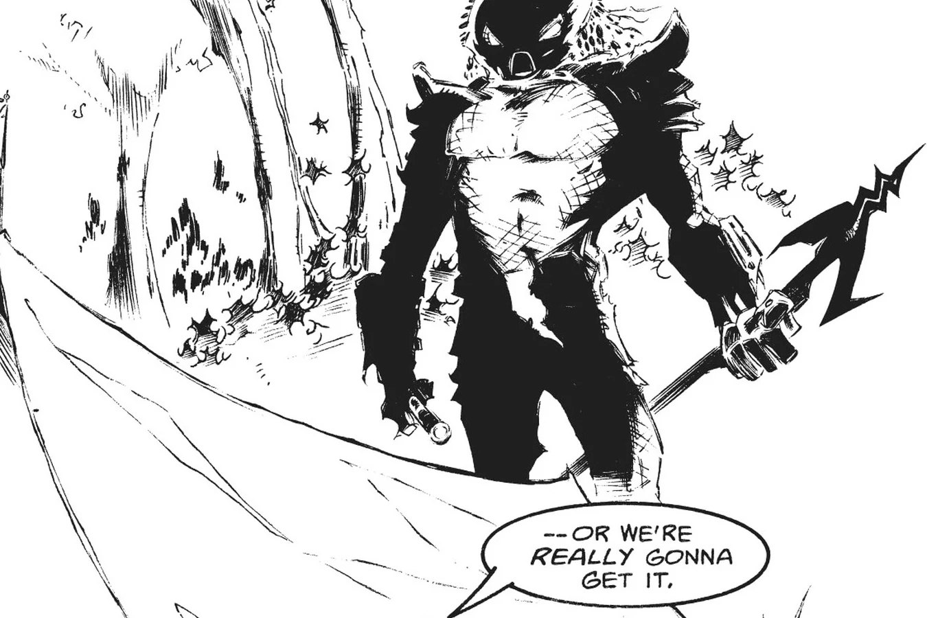 Boys brag inside a backyard tent while a Predator with a combistick stands outside in the dark, from Predator: Bump in the Night