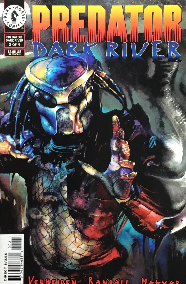 Miran Kim's painted cover for Predator: Dark River #2, with the masked Predator reaching out of the shadows
