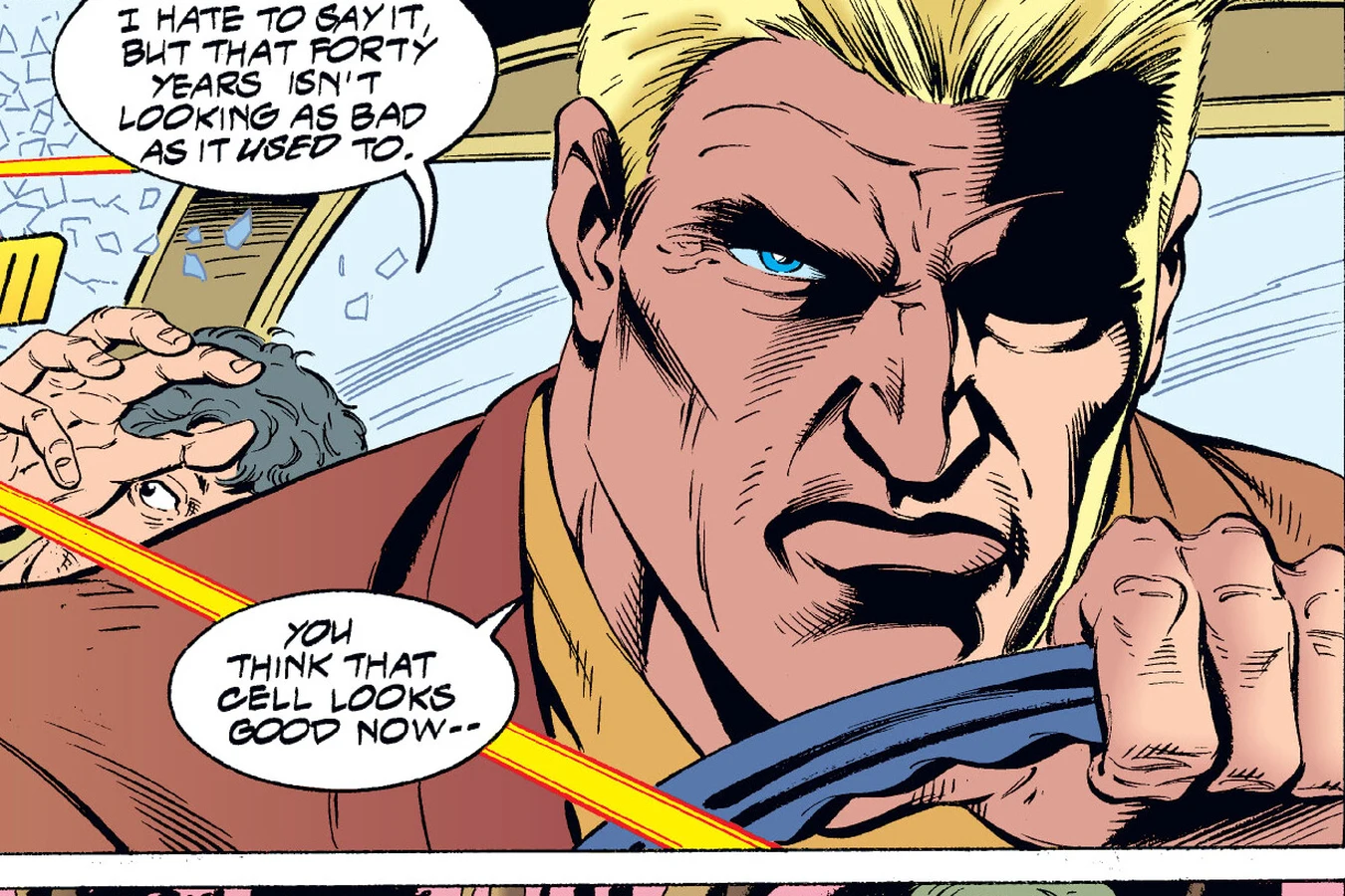 Schaefer speeding away from the precinct in a blue sedan with Mercer beside him in the Predator: Dark River comic