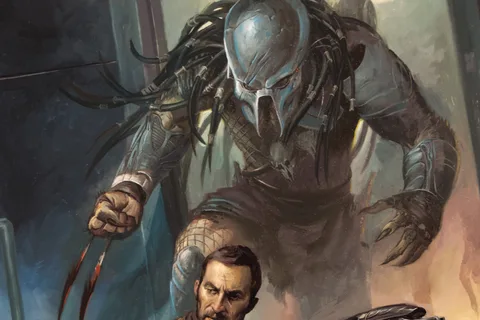 Lucas Graciano cover for Predator: Fire and Stone #1, Galgo with a rifle and a Predator behind him