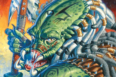 Joel Naprstek's painted cover for Predator: Homeworld #1, with an unmasked Predator holding a serrated polearm against firelight