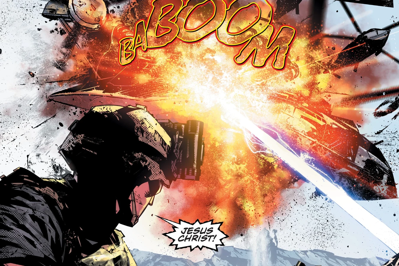 A plasma bolt blows up a Stargazer helicopter above the Afghan mountains in Predator: Hunters II