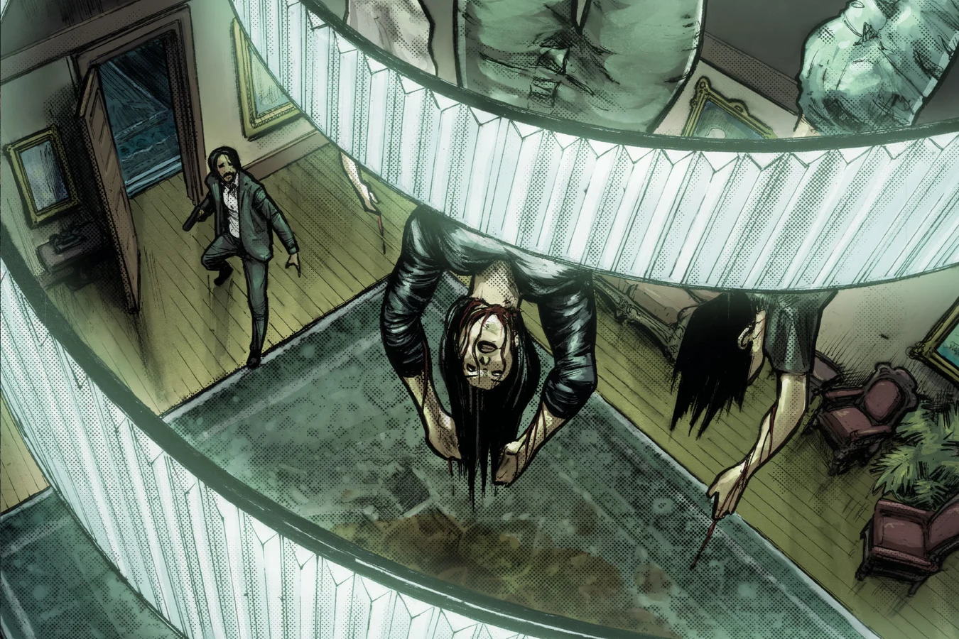 Raphael Herrera enters his dark house with a gun and finds his family hanging upside down in Predator: Hunters III