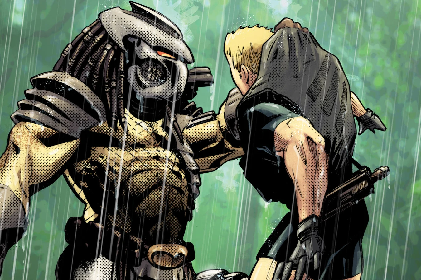 The silver Predator lifts John Schaefer off the ground in Predator: Hunters III