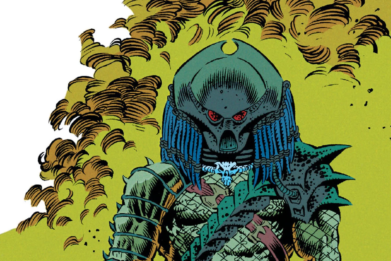 The masked Predator standing tall with its spear before leaving Tommy at the drive-in