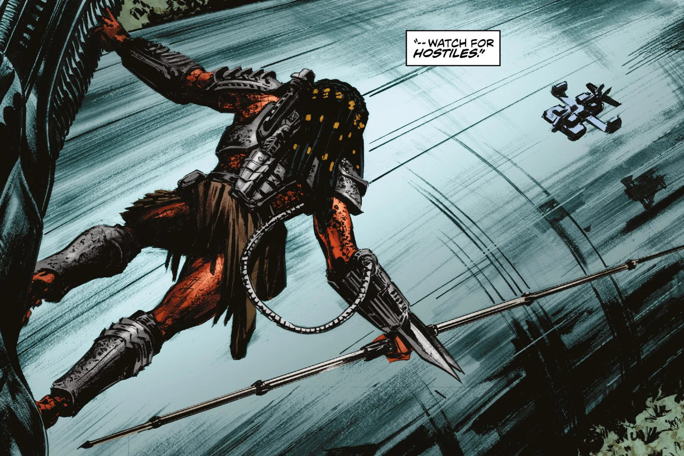 Colonial Marine dropship crashing onto the horseshoe ship on Tartarus