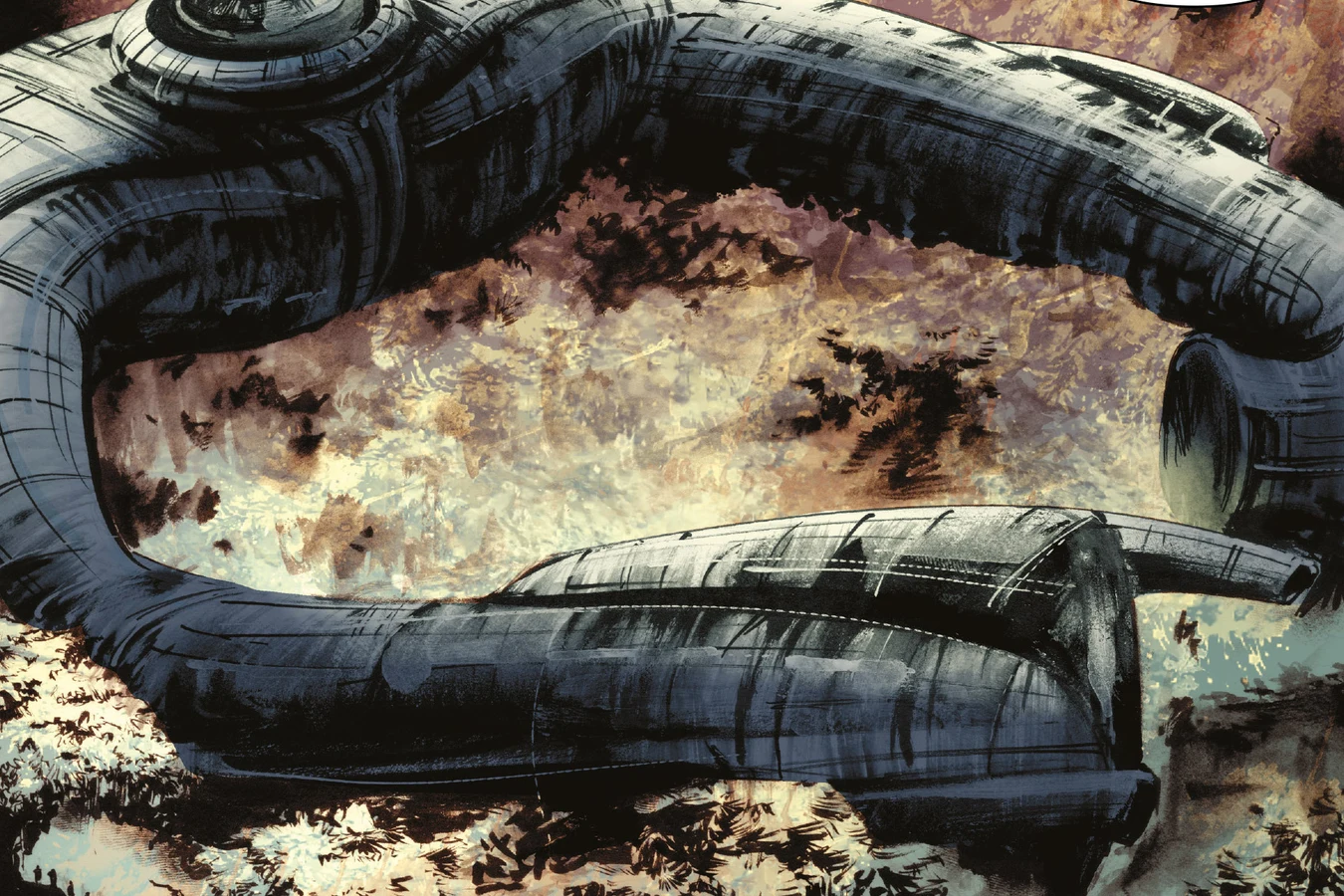 Horseshoe Engineer ship established on Tartarus from above