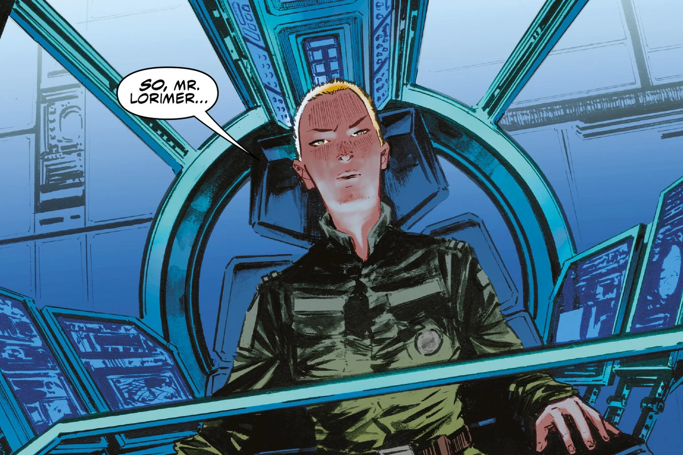 Captain Paget on the Hasdrubal bridge addressing Lorimer over LV-797