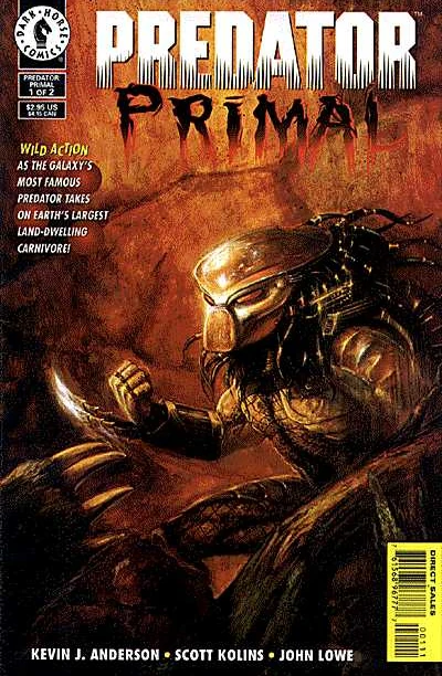 Bob Eggleton's painted cover for Predator: Primal #1 (July 1997), with a Predator facing a grizzly bear claw below the title logo