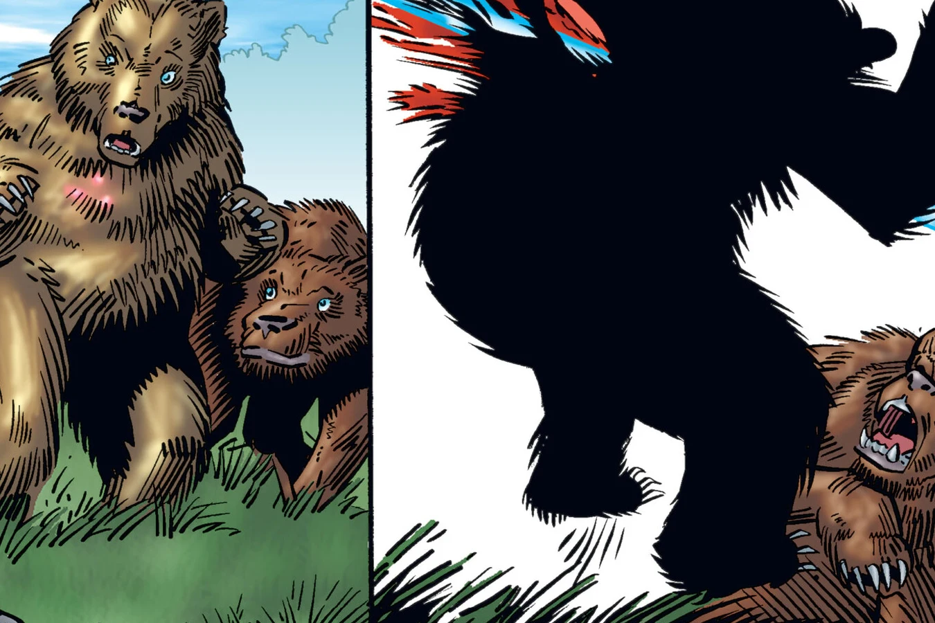 A standing grizzly marked by Predator targeting lasers, then hit by a plasma bolt, from Predator: Primal