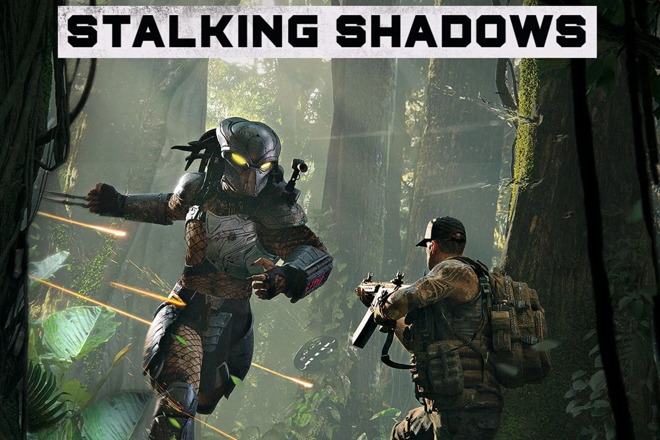 A Predator stalks a fireteam soldier on the cover art for Predator: Stalking Shadows