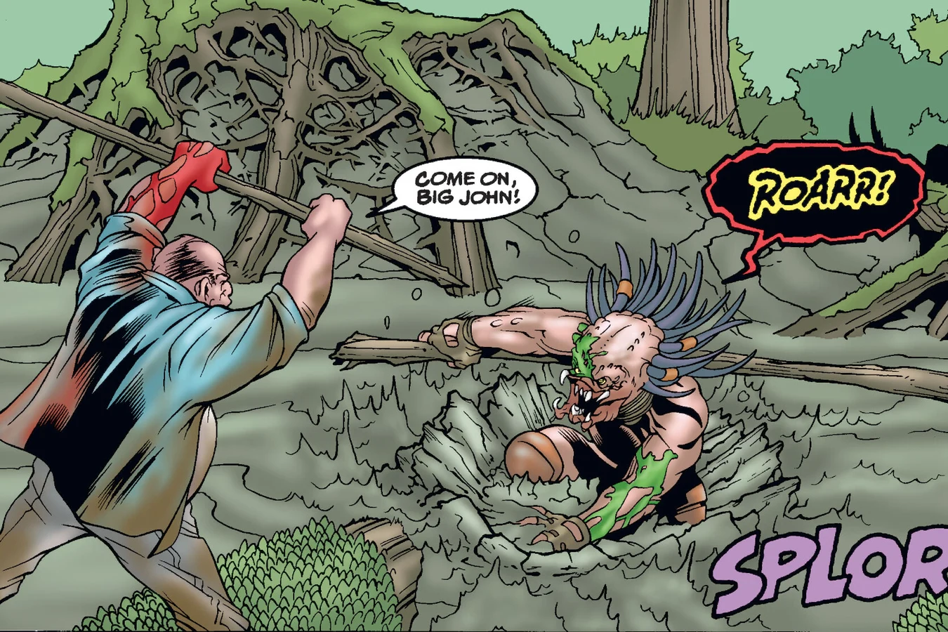 LeBlanc raising his stake as the roaring Predator sinks to its chest in the quicksand of the creek bed