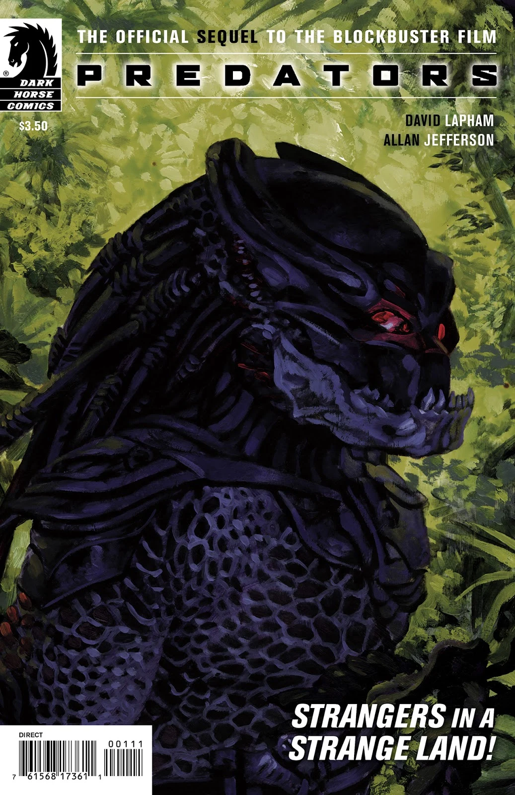 Predators one-shot cover by Sean Phillips with a Predator in profile, Strangers in a Strange Land, and barcode