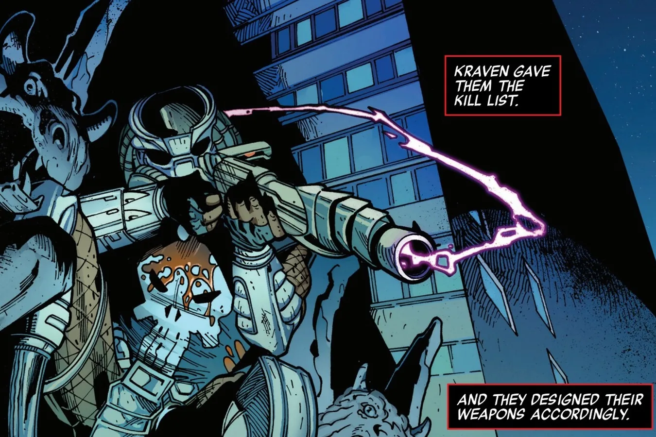 The Predator Punisher, a Yautja wearing the Punisher skull motif