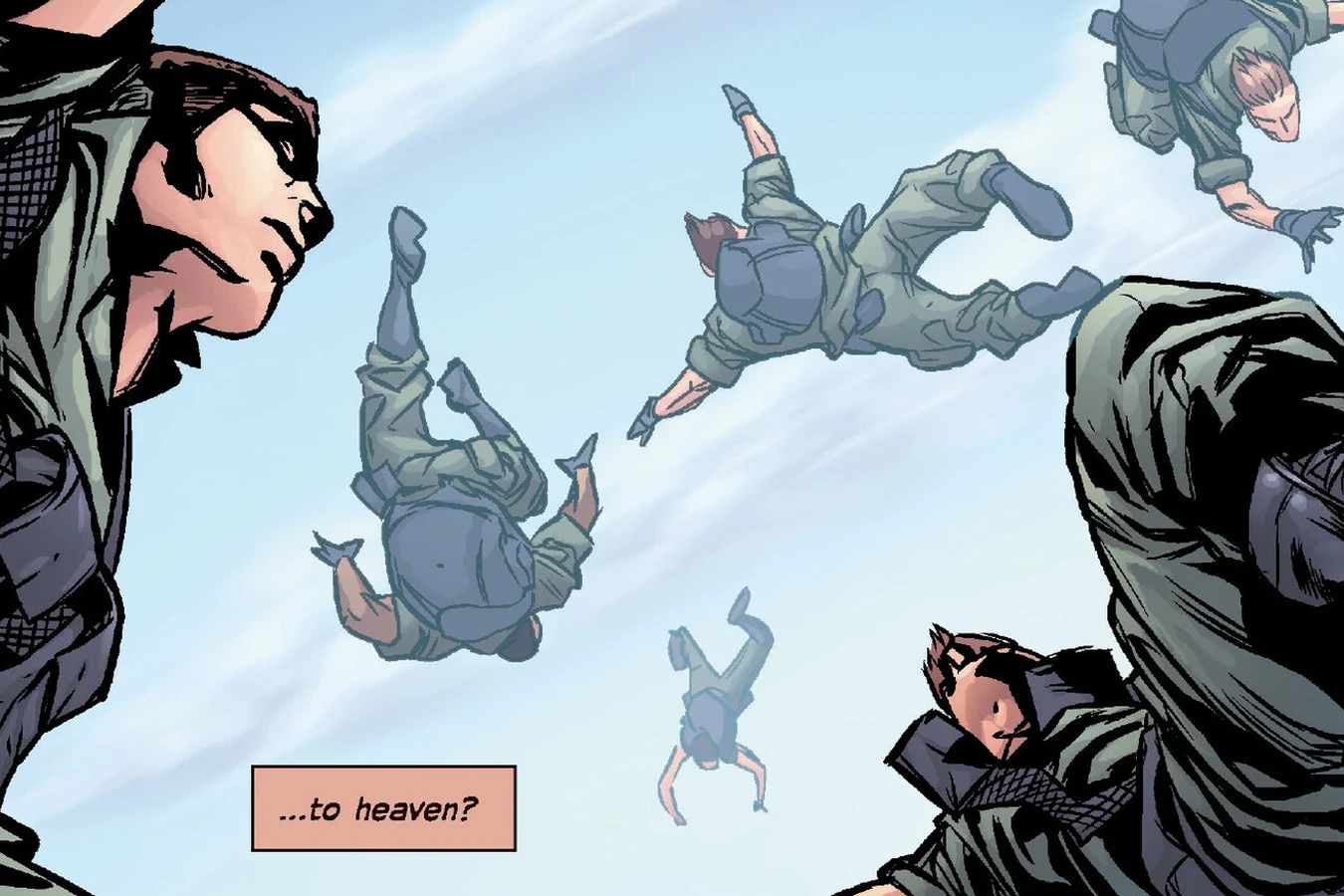 Drake's SEAL team freefalls through a bright sky toward the Game Preserve jungle in Predator: Welcome to the Jungle