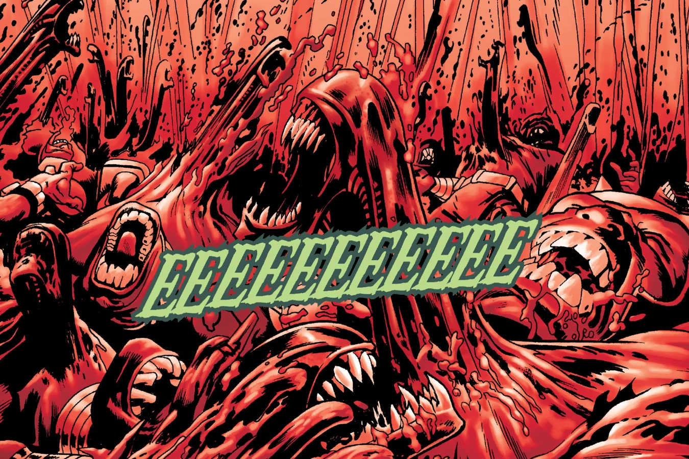 Dozens of Chestbursters erupting from the bodies of fallen Parademons in Superman vs. Aliens II: God War