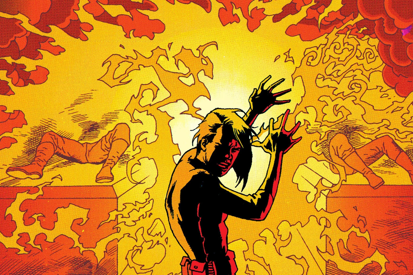 Lois Lane standing in the flames after burning the Chestbursters on LEXPORT in Superman vs. Aliens