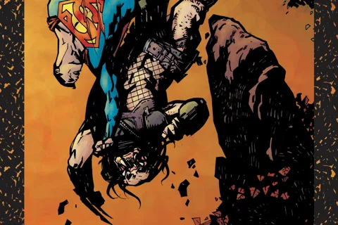 Alex Maleev's cover for Superman vs. Predator #1, Superman and the Predator locked together as they fall