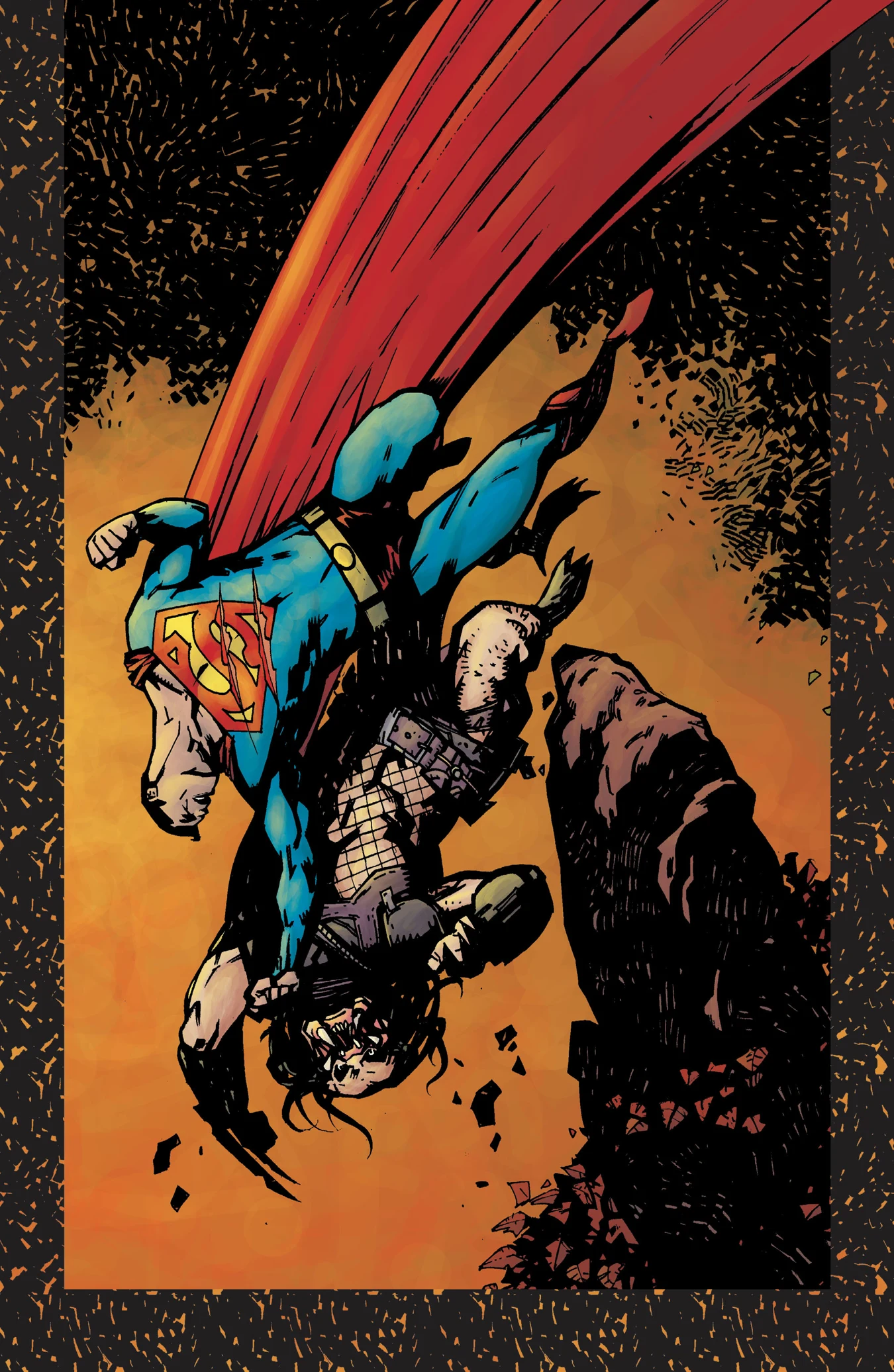 Alex Maleev's cover for Superman vs. Predator #1, Superman and the Predator locked together as they fall