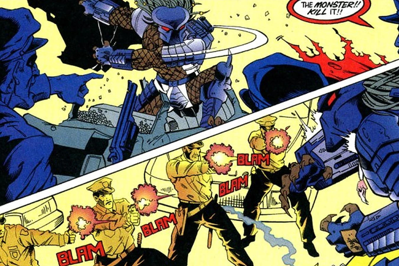 The Predator leaping at Arcadia police officers as they open fire in X #18