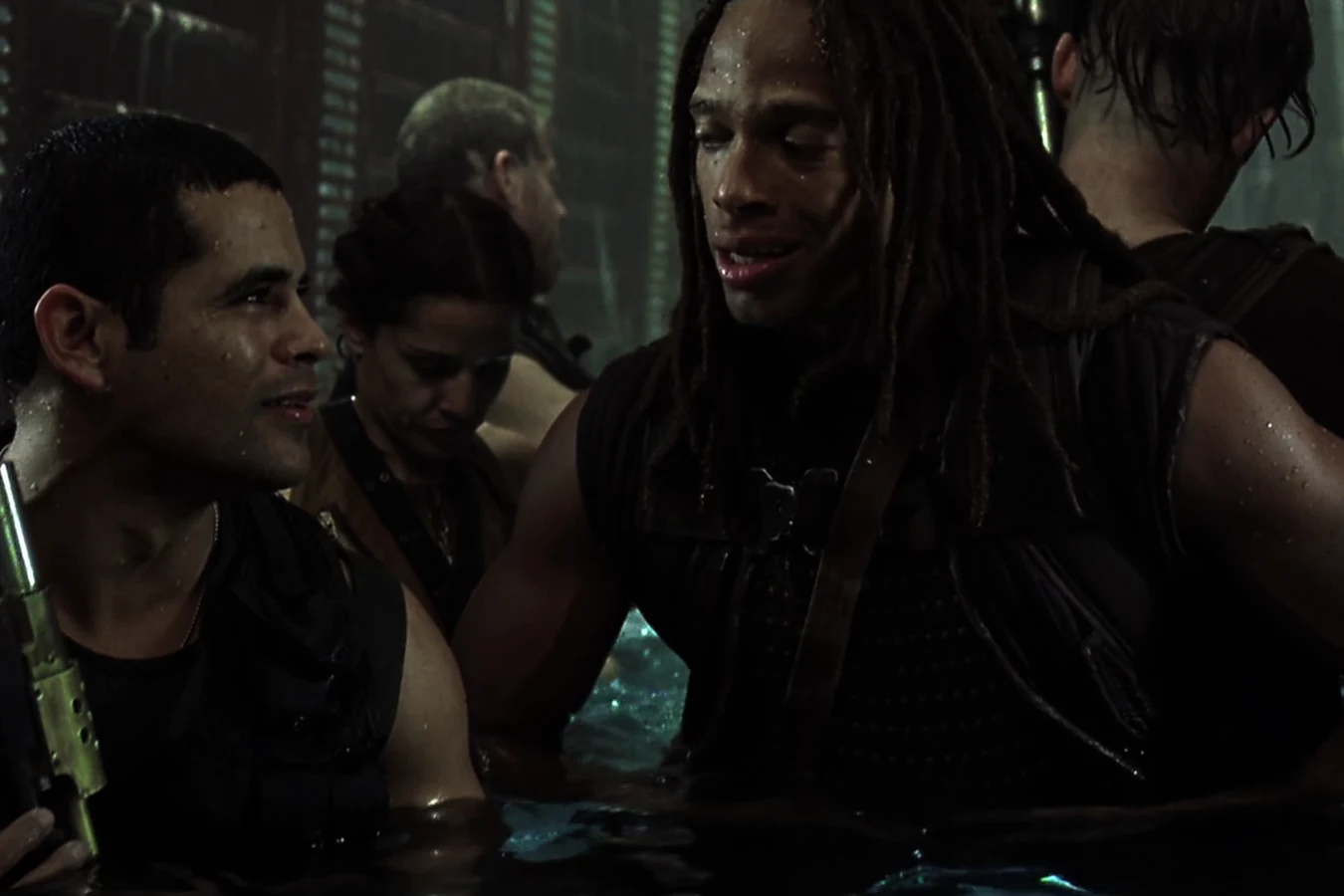 Christie wading through the flooded Auriga galley with Distephano and the other survivors