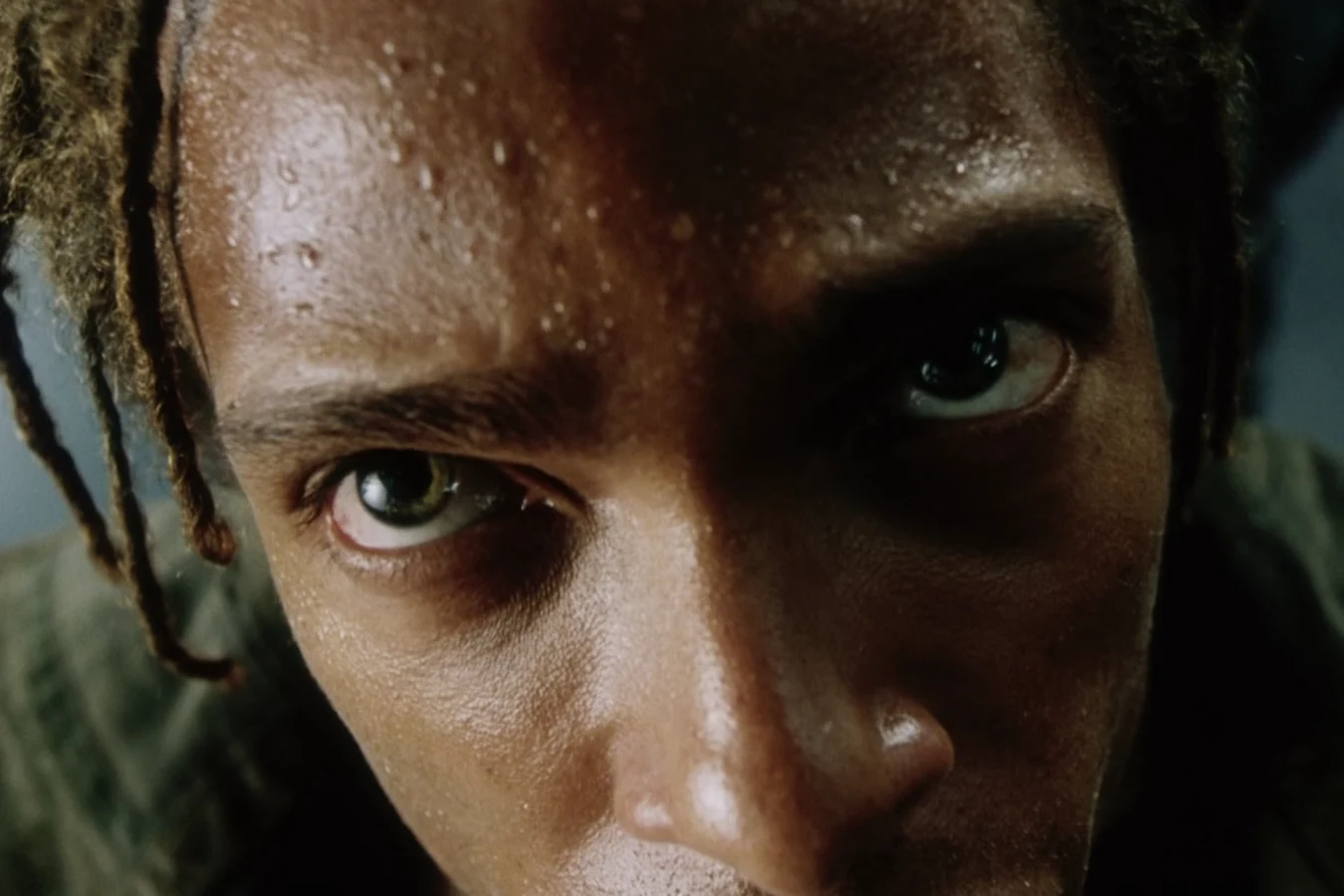 Sweaty extreme close-up of Christie's eyes aboard the Auriga