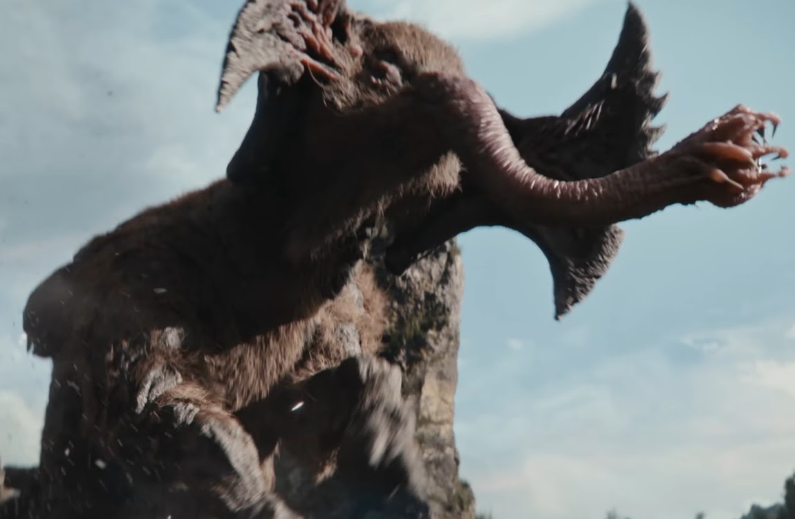 The Bone Bison on a razor field in Predator: Badlands