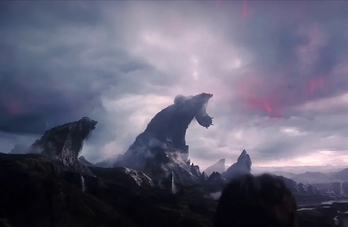 A Giant worm sits on top of a mountain