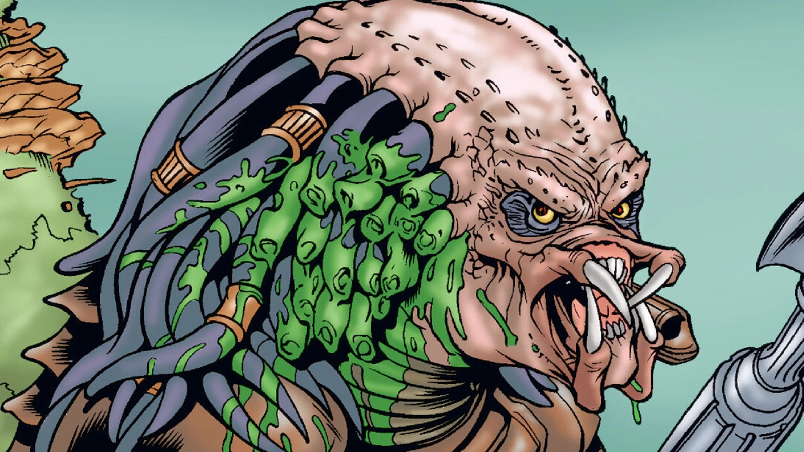 Unmasked Gollywomp Predator standing in the Bayou Lafourche swamp in Predator: Strange Roux
