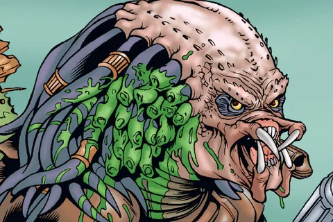 Unmasked Gollywomp Predator standing in the Bayou Lafourche swamp in Predator: Strange Roux