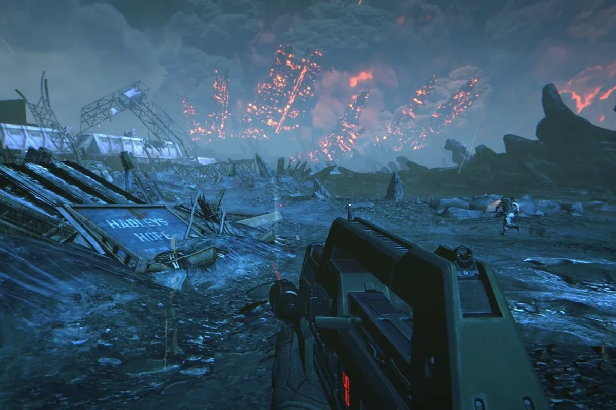 USS Sulaco wreckage near the ruins of Hadley's Hope